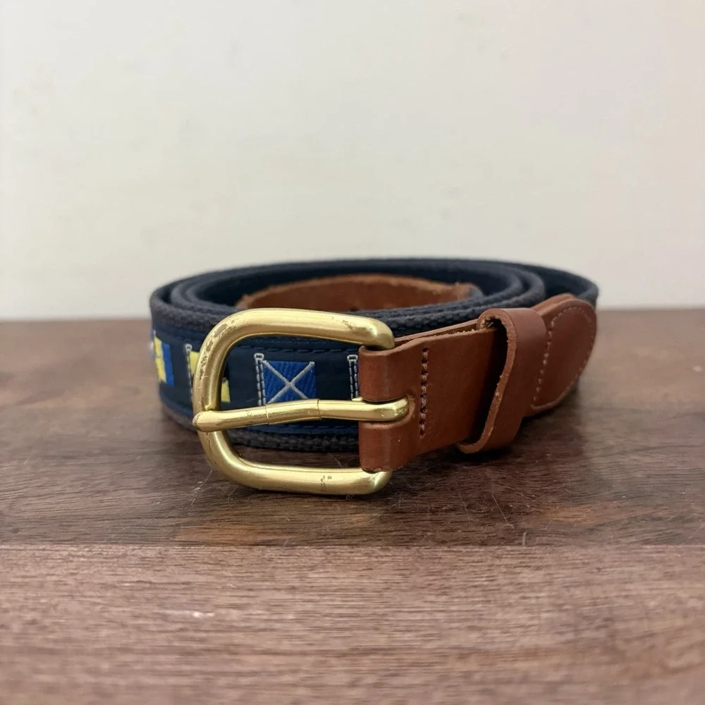 Leather Man Ltd Nautical Signal Flag Belt Men's 46 Brass Buckle Preppy USA